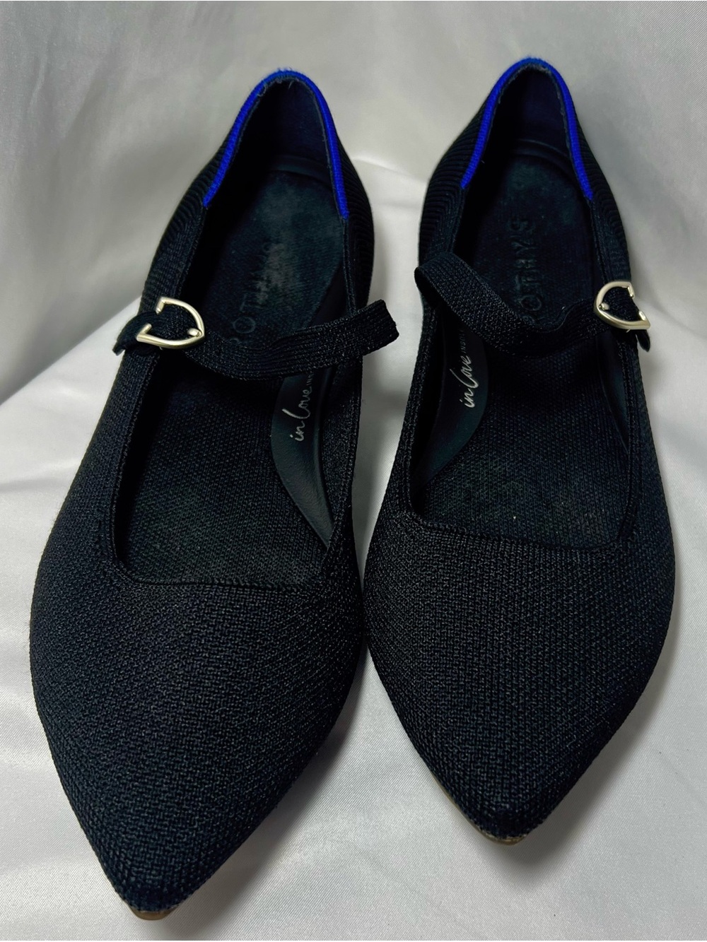 Rothy’s The Point Mary Jane II Black Knit Flats Pointed Toe Size 6.5